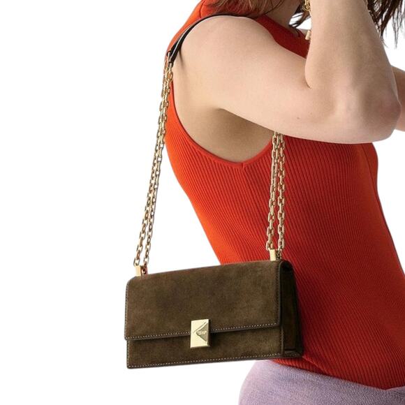 Kate Spade Deco Suede Mini Crossbody Bag Shoulder Bag Burnt Sage Green - Picture 2 of 14